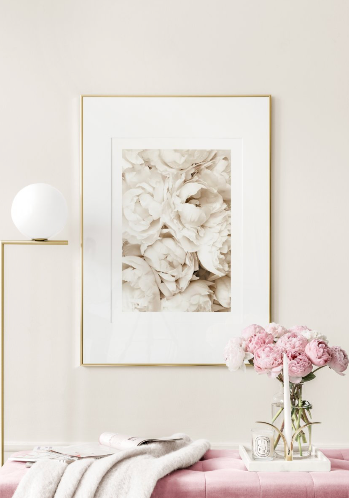 White Peonies Poster